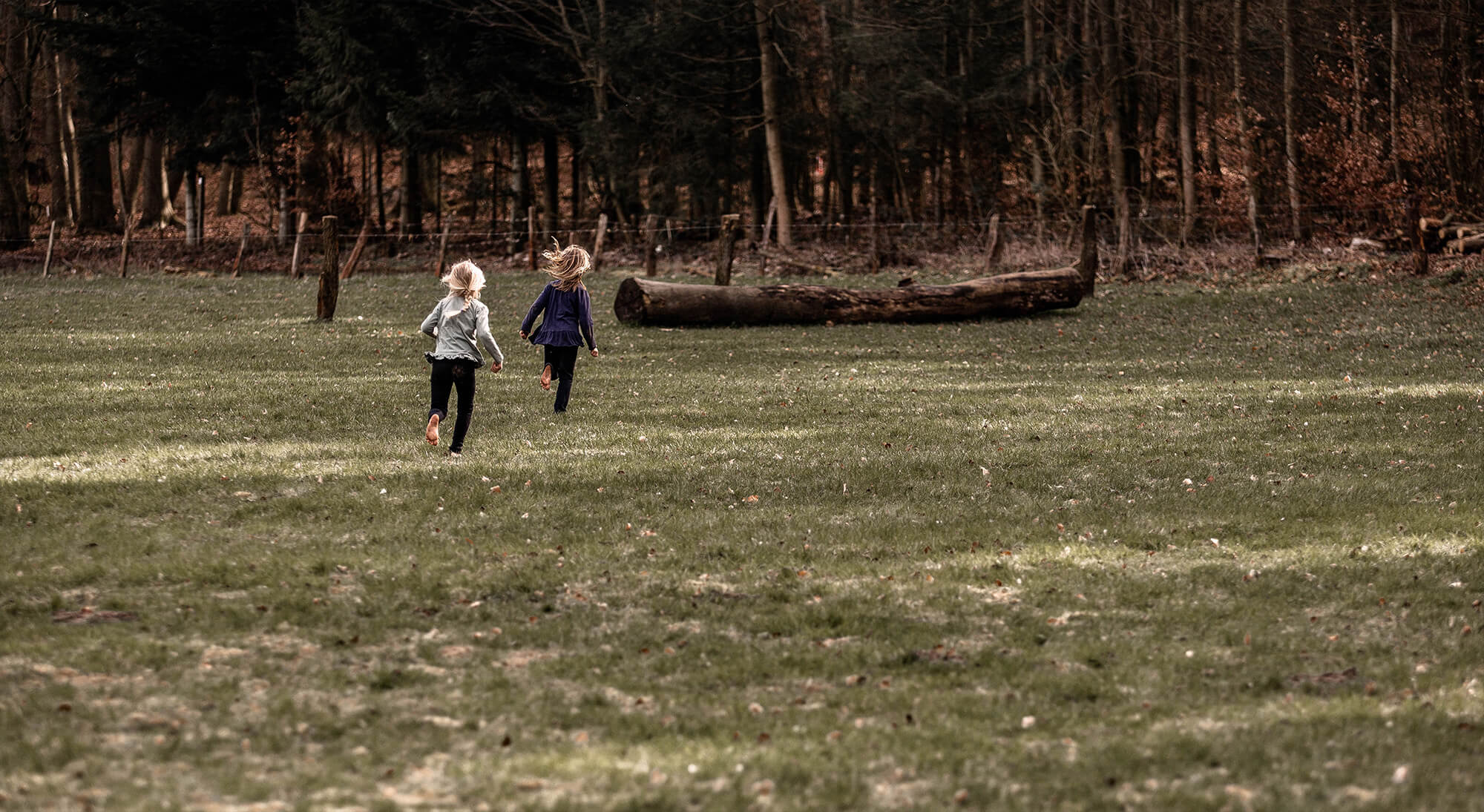 Kinder rennen über ein Feld